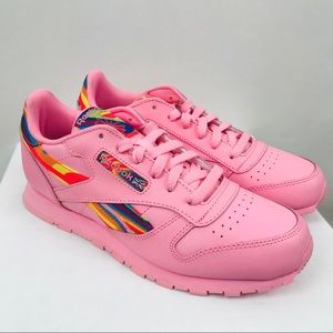 Girls Pink Reebok Classic with Rainbow Detail
